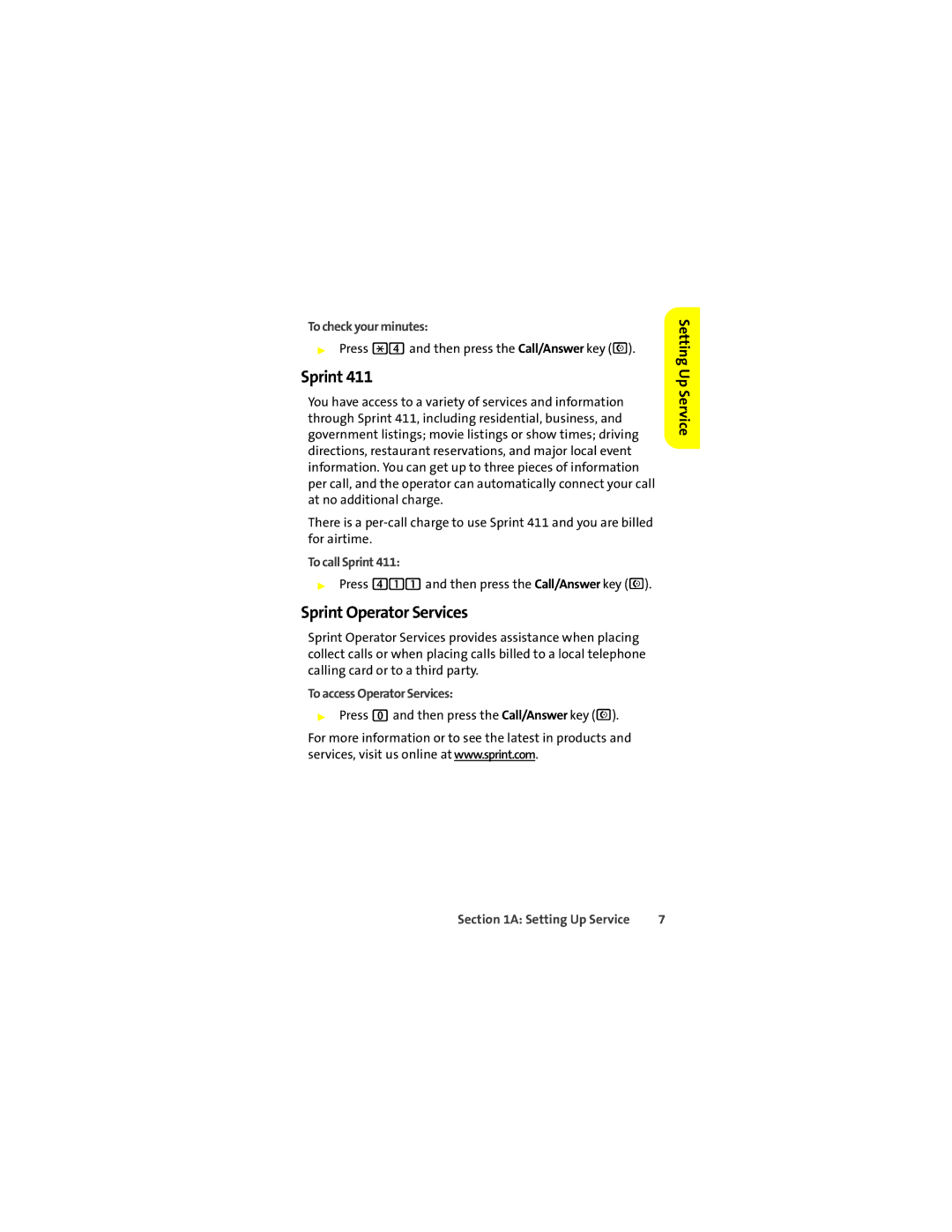Motorola Q 9c manual Sprint Operator Services, To check your minutes, To call Sprint, To access Operator Services 