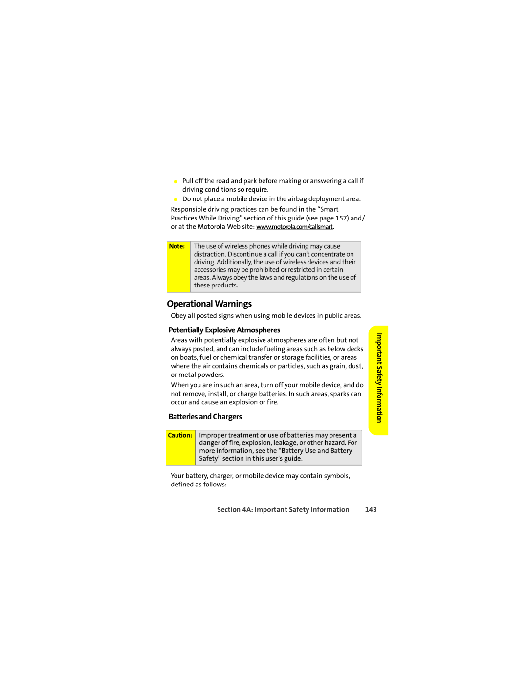 Motorola Q 9c manual Operational Warnings, Potentially Explosive Atmospheres, Batteries and Chargers, 143 