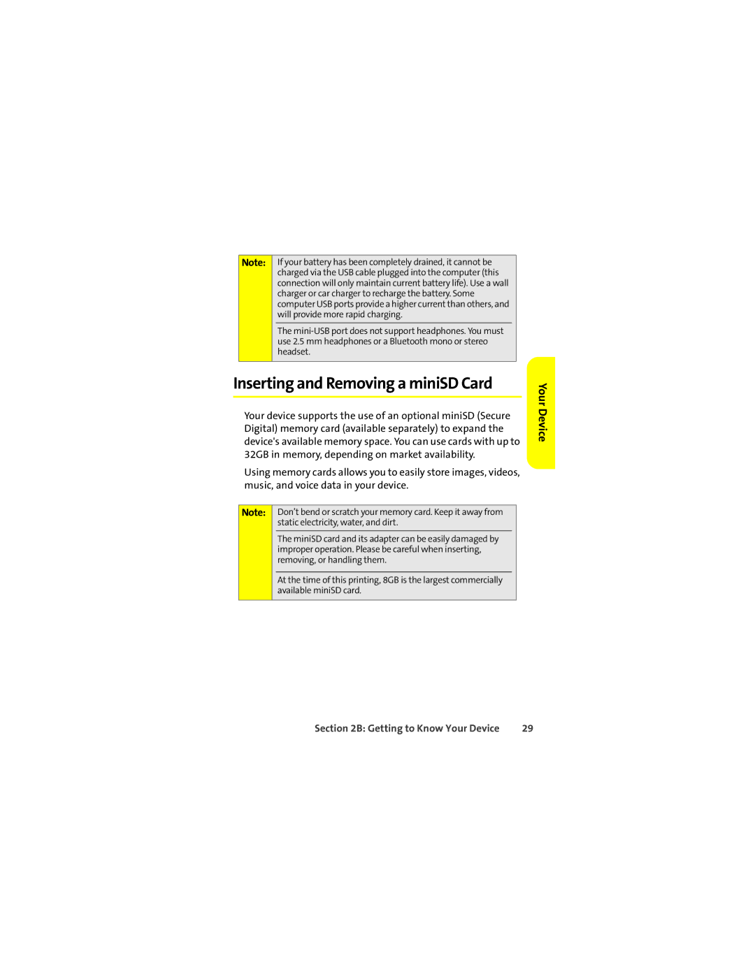 Motorola Q 9c manual Inserting and Removing a miniSD Card 