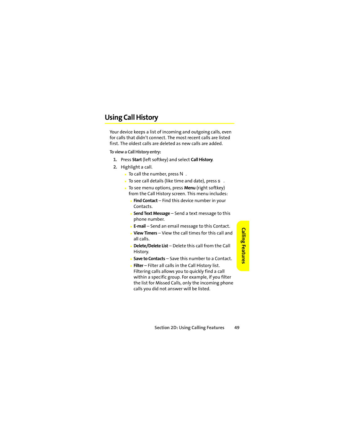 Motorola Q 9c manual Using Call History, To view a Call History entry 