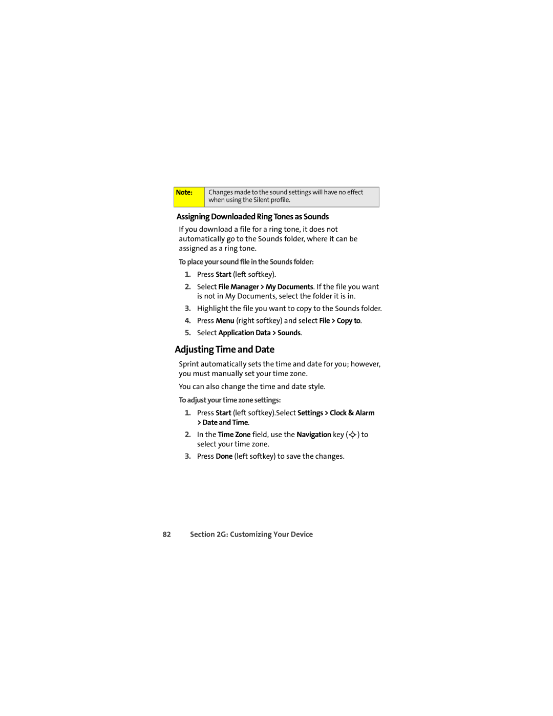 Motorola Q 9c manual Adjusting Time and Date, Assigning Downloaded Ring Tones as Sounds, Select Application Data Sounds 