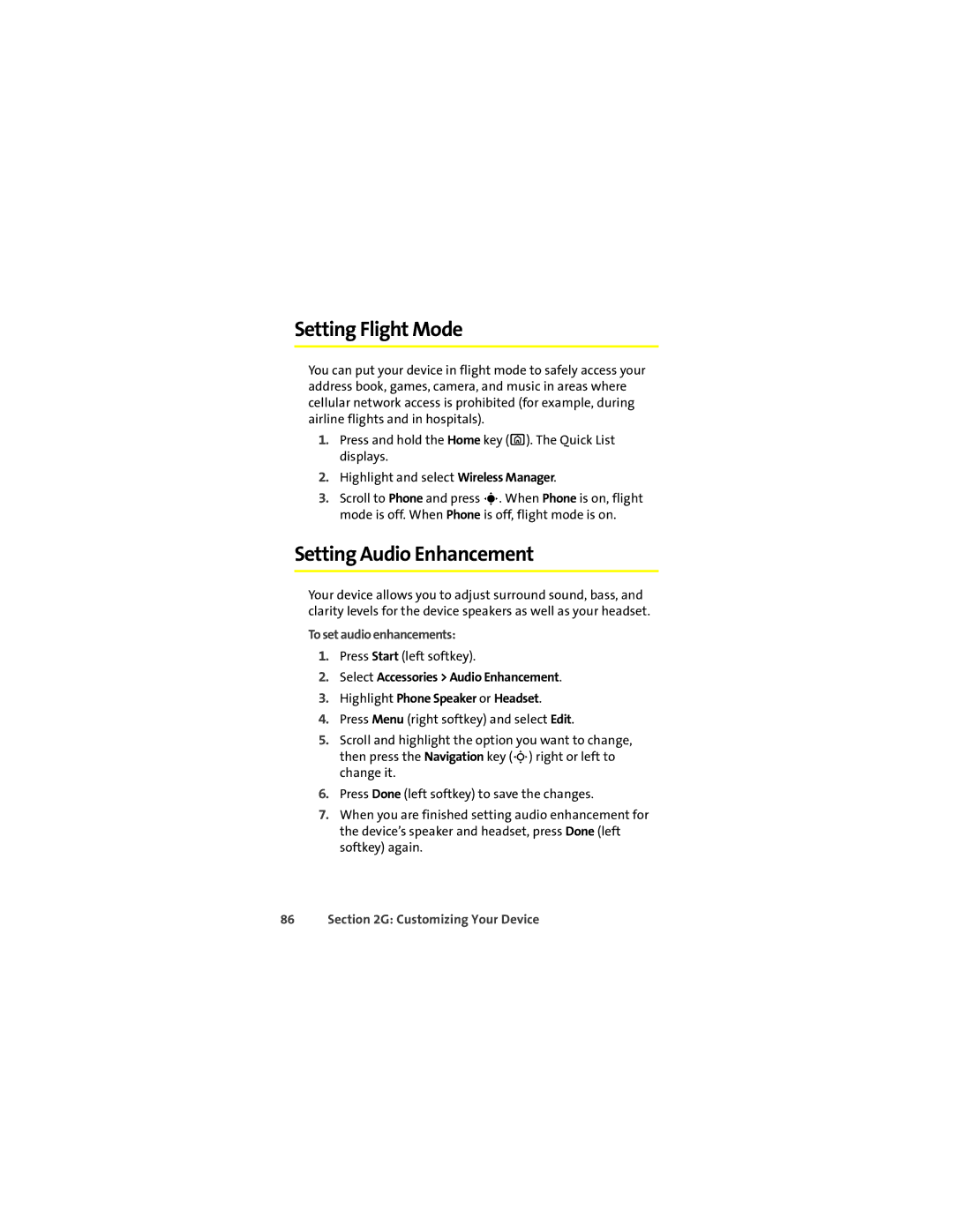 Motorola Q 9c manual Setting Flight Mode, Setting Audio Enhancement, To set audio enhancements 