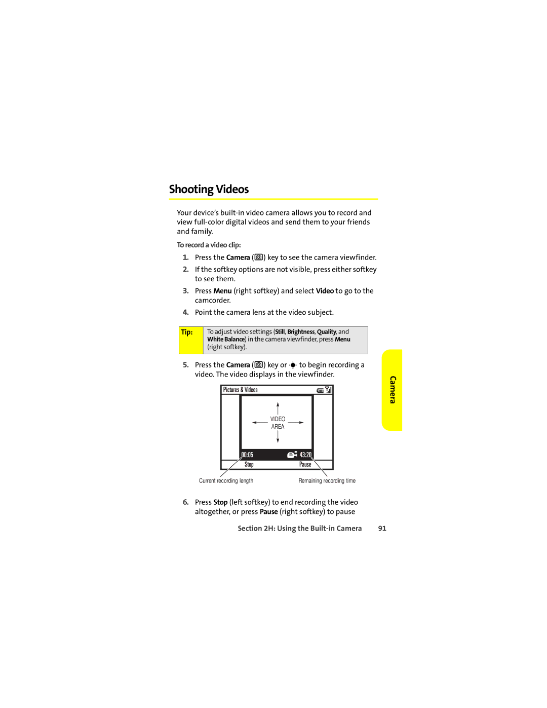 Motorola Q 9c manual Shooting Videos, To record a video clip 