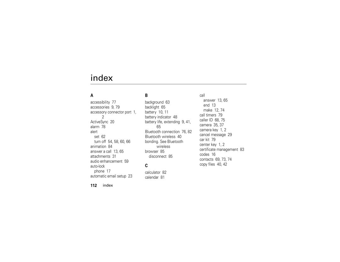 Motorola Q manual Index 