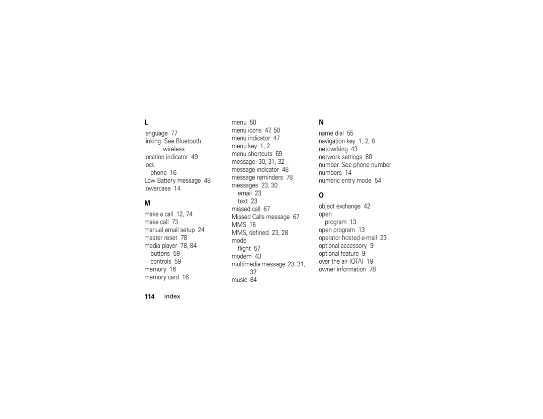 Motorola Q manual Index 