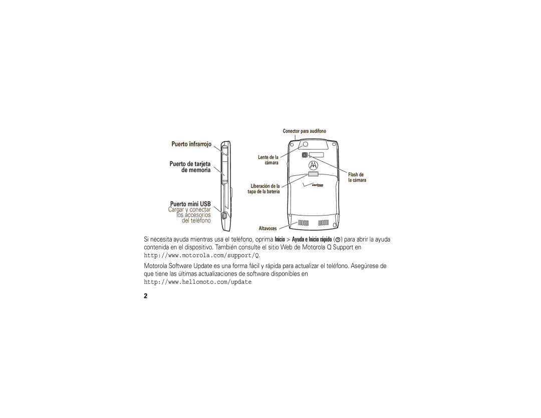 Motorola Q manual Cargar y conectar los accesorios del teléfono 