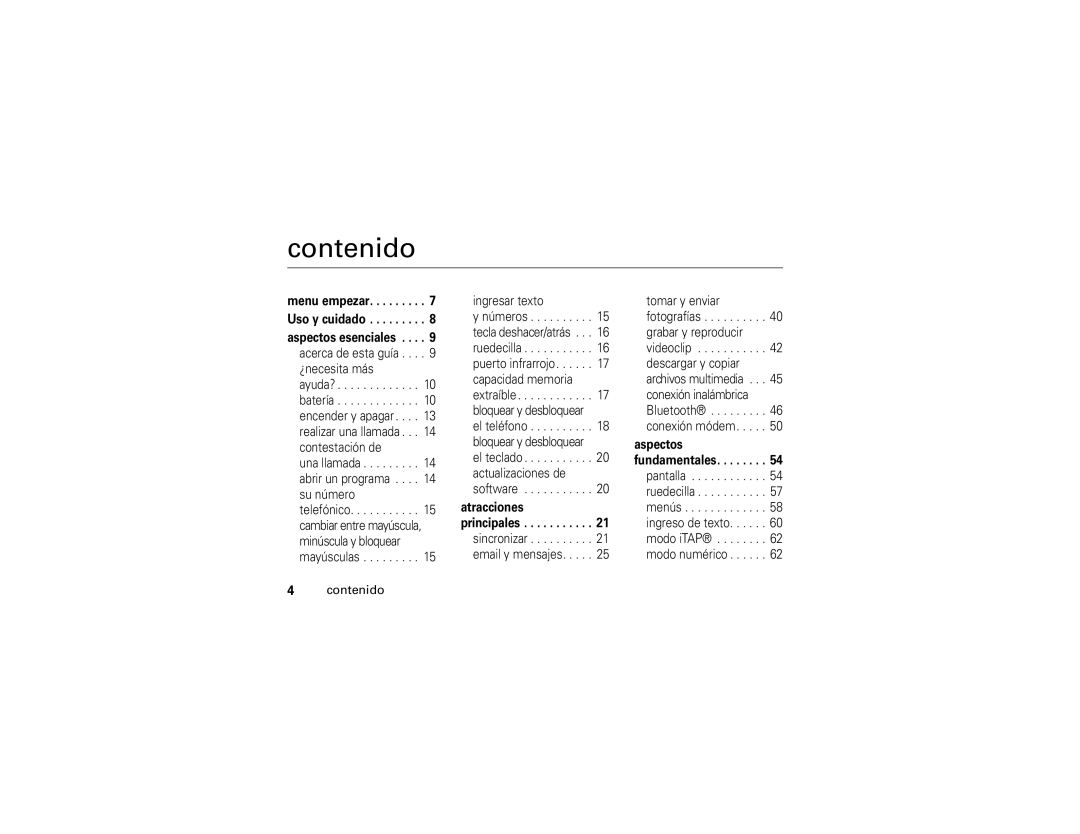 Motorola Q manual Contenido 