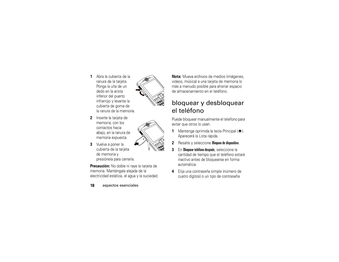 Motorola Q manual Bloquear y desbloquear el teléfono 