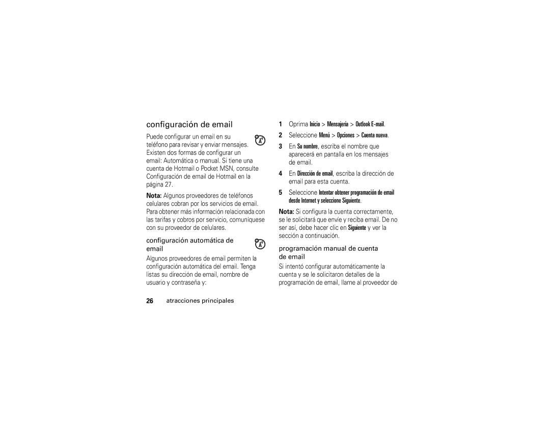 Motorola Q manual Configuración de email, Desde Internet y seleccione Siguiente, Configuración automática de email 