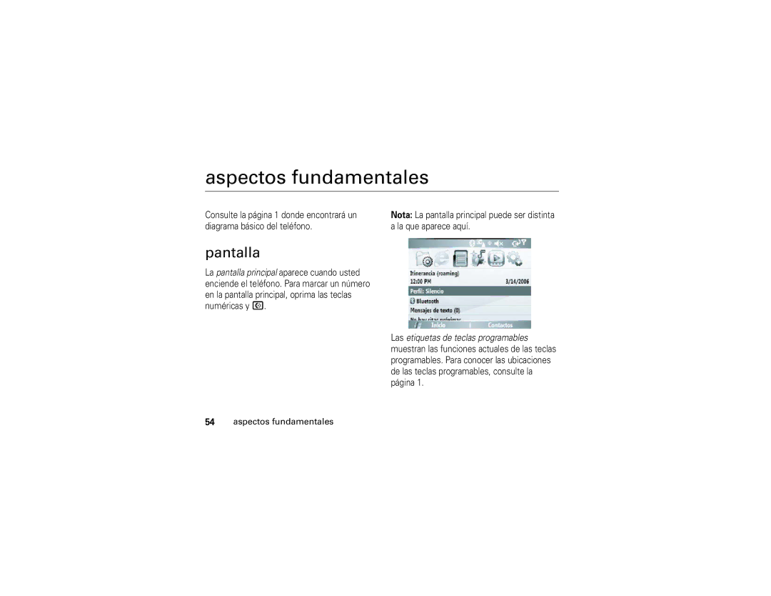 Motorola Q manual Aspectos fundamentales, Pantalla 