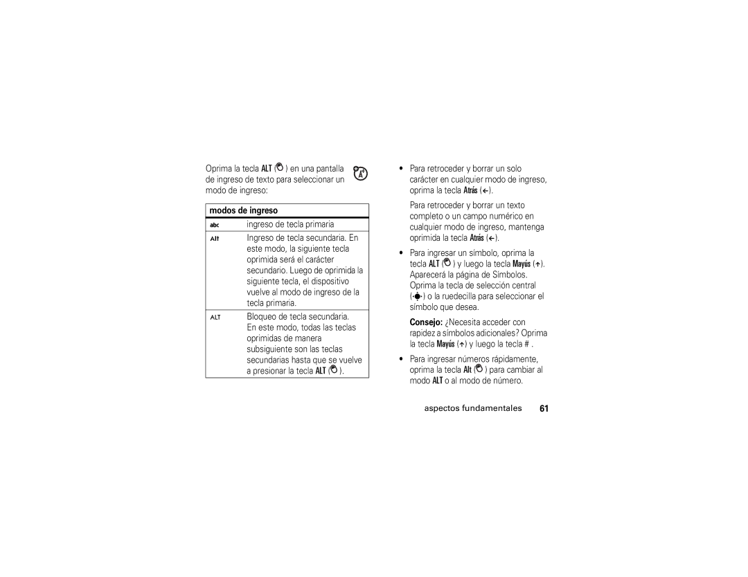 Motorola Q manual Modos de ingreso 