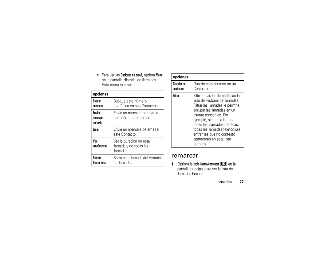 Motorola Q manual Remarcar 