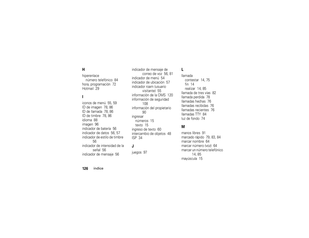 Motorola Q manual 126 índice 