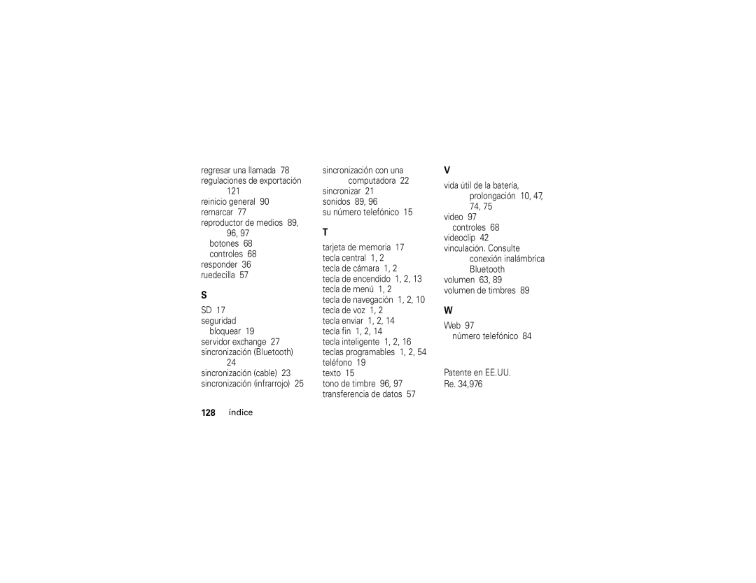 Motorola Q manual 128 índice 