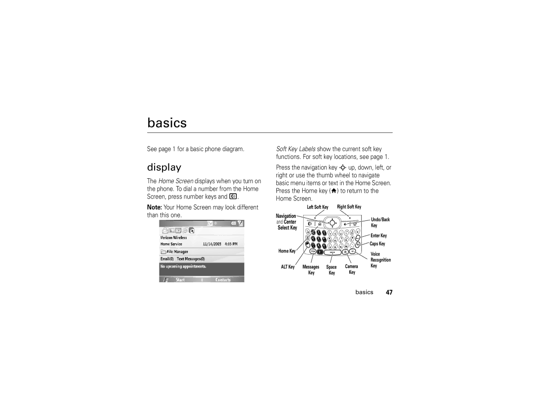 Motorola Q manual Basics, Display 