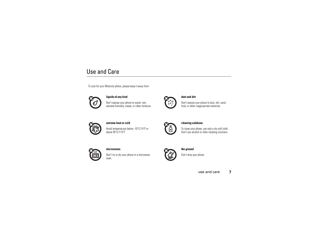 Motorola Q manual Use and Care, Use and care 