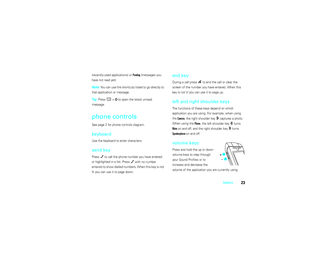 Motorola Q700 manual Phone controls 