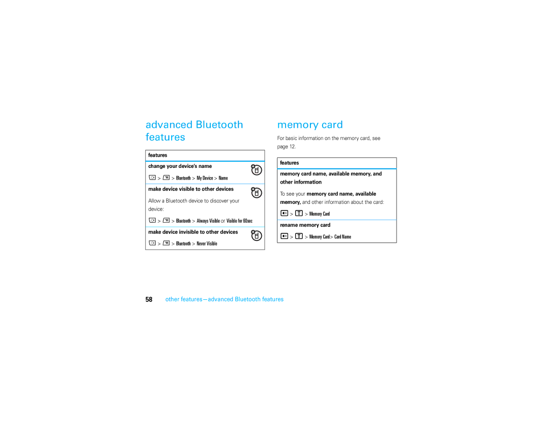 Motorola Q700 manual Advanced Bluetooth features, Other features-advanced Bluetooth features 