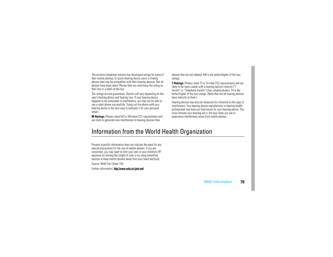 Motorola Q700 manual Information from the World Health Organization, WHO Information, Source WHO Fact Sheet 