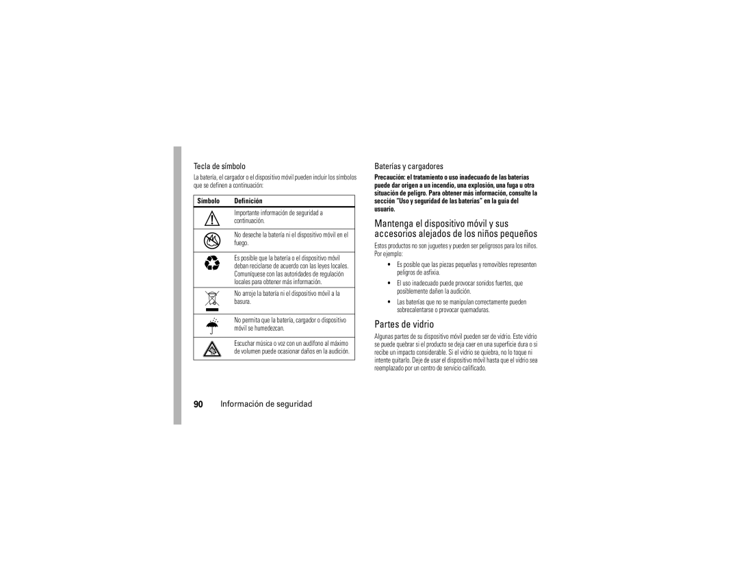 Motorola QA30 manual Tecla de símbolo, Baterías y cargadores, Símbolo Definición 