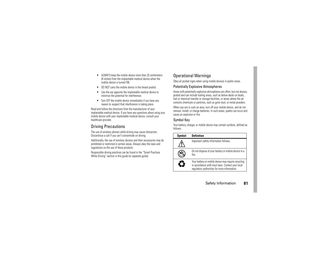 Motorola QA30 manual Potentially Explosive Atmospheres, Symbol Key, Symbol Definition 