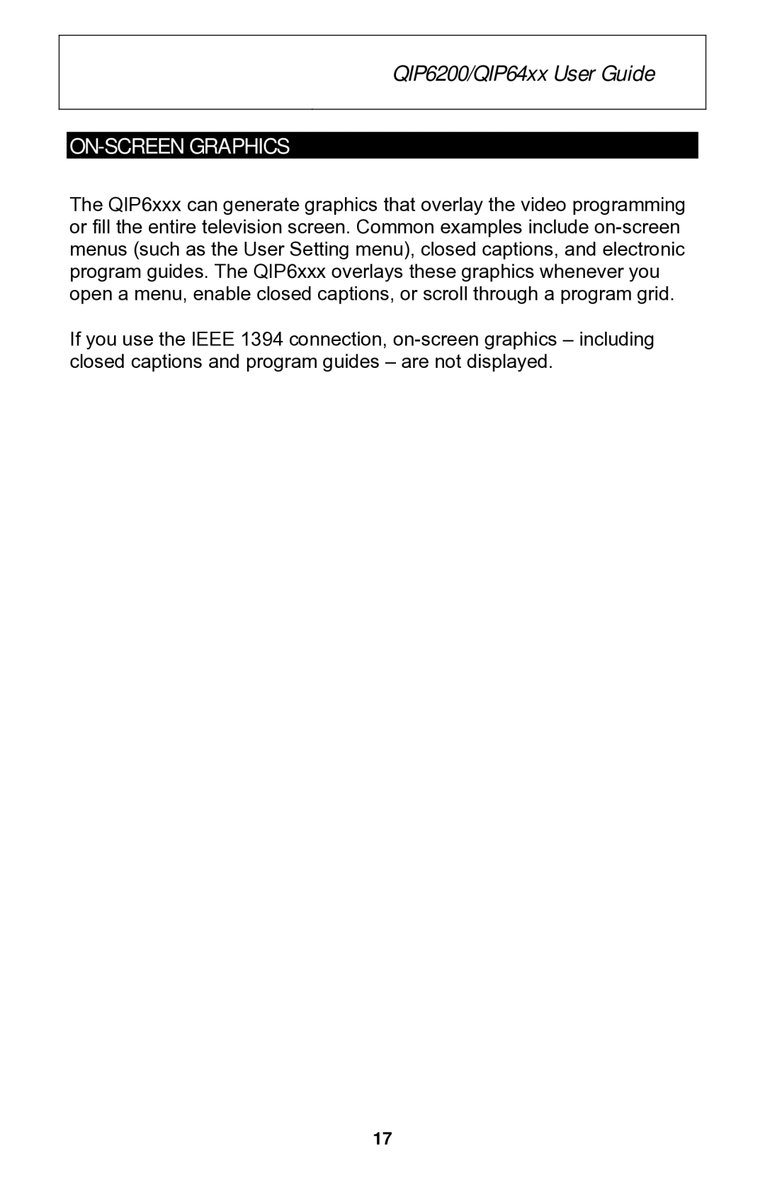 Motorola QIP6200 Series, QIP64xx Series manual ON-SCREEN Graphics 