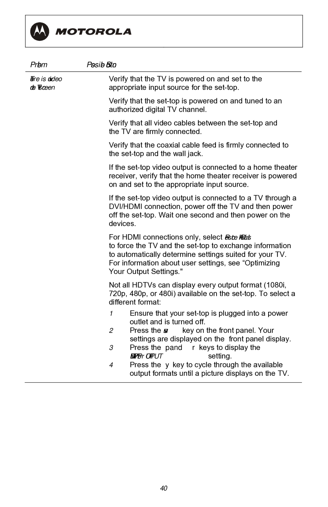 Motorola QIP64xx Series, QIP6200 Series manual There is no video, On the TV screen 