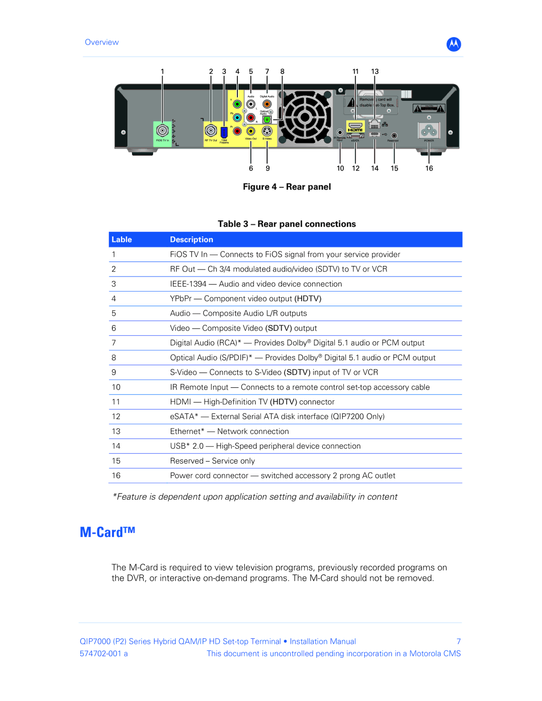 Motorola QIP7000 installation manual Card, Lable Description 