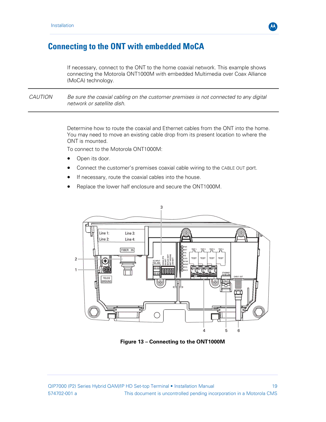 Motorola QIP7000 installation manual Connecting to the ONT with embedded MoCA, MoCA technology 