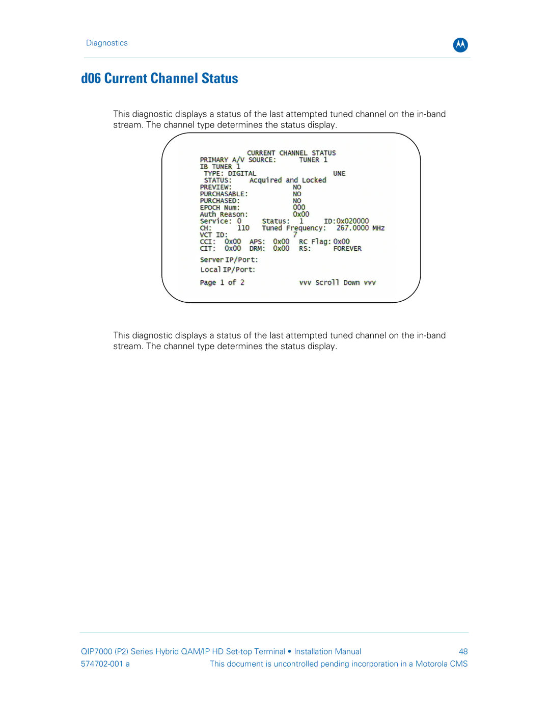 Motorola QIP7000 installation manual D06 Current Channel Status 