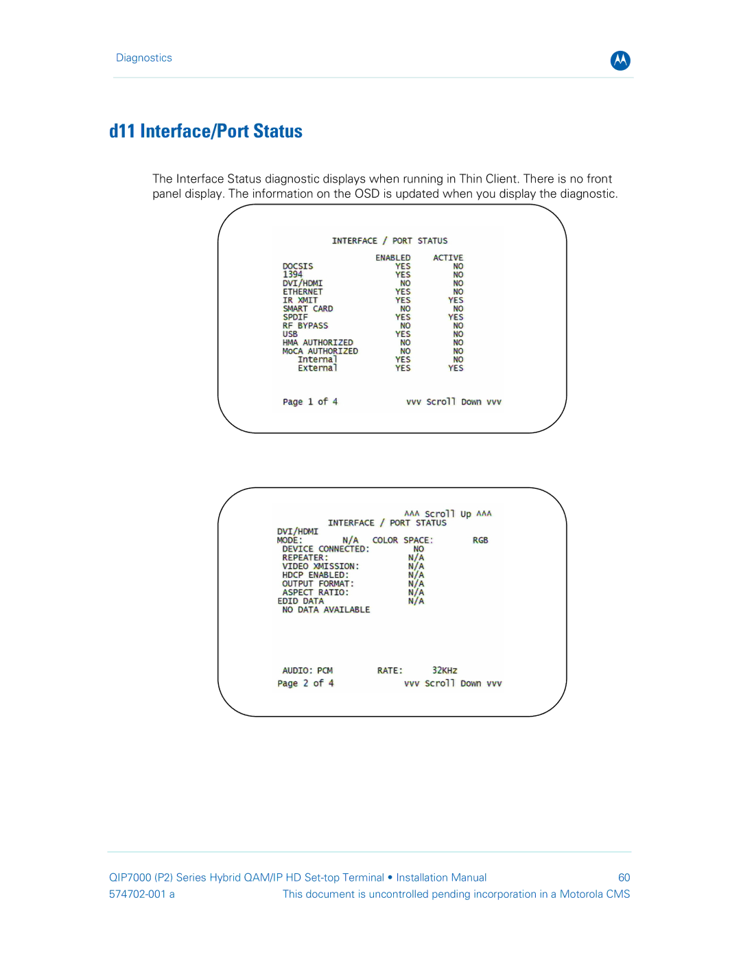 Motorola QIP7000 installation manual D11 Interface/Port Status 