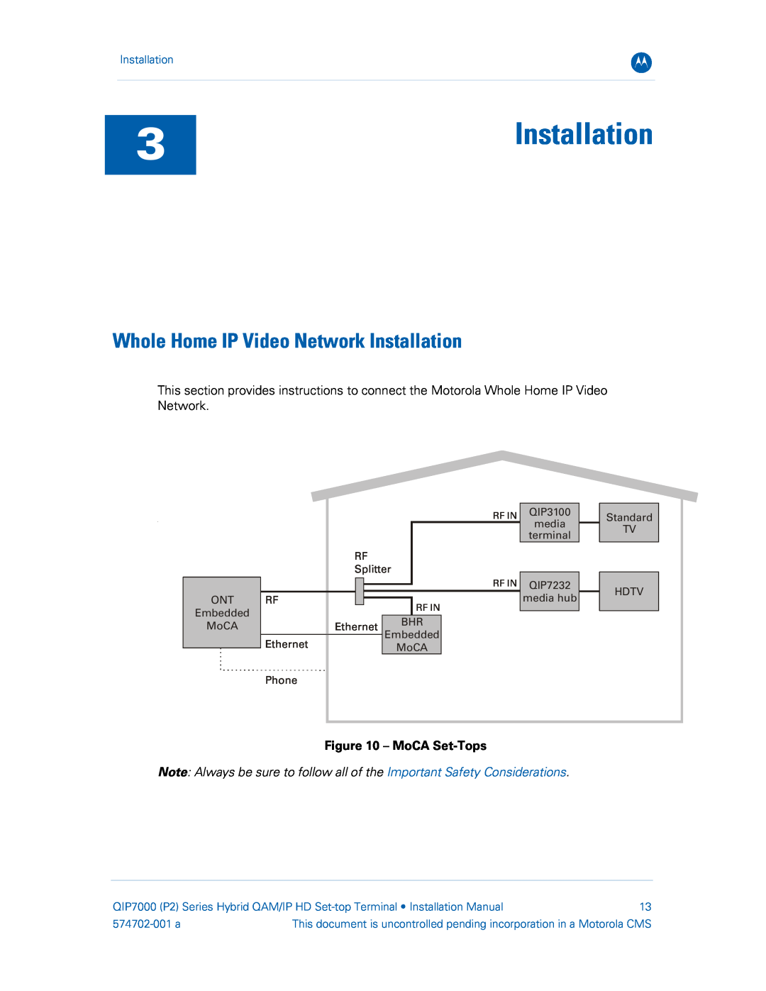 Motorola QIP7000 installation manual Whole Home IP Video Network Installation, MoCA Set-Tops, 574702-001 a 