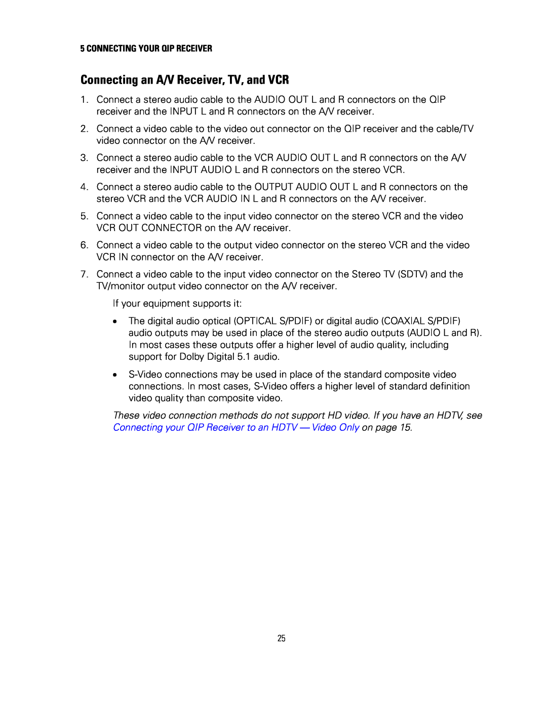 Motorola QIP7100 operation manual Connecting an A/V Receiver, TV, and VCR 