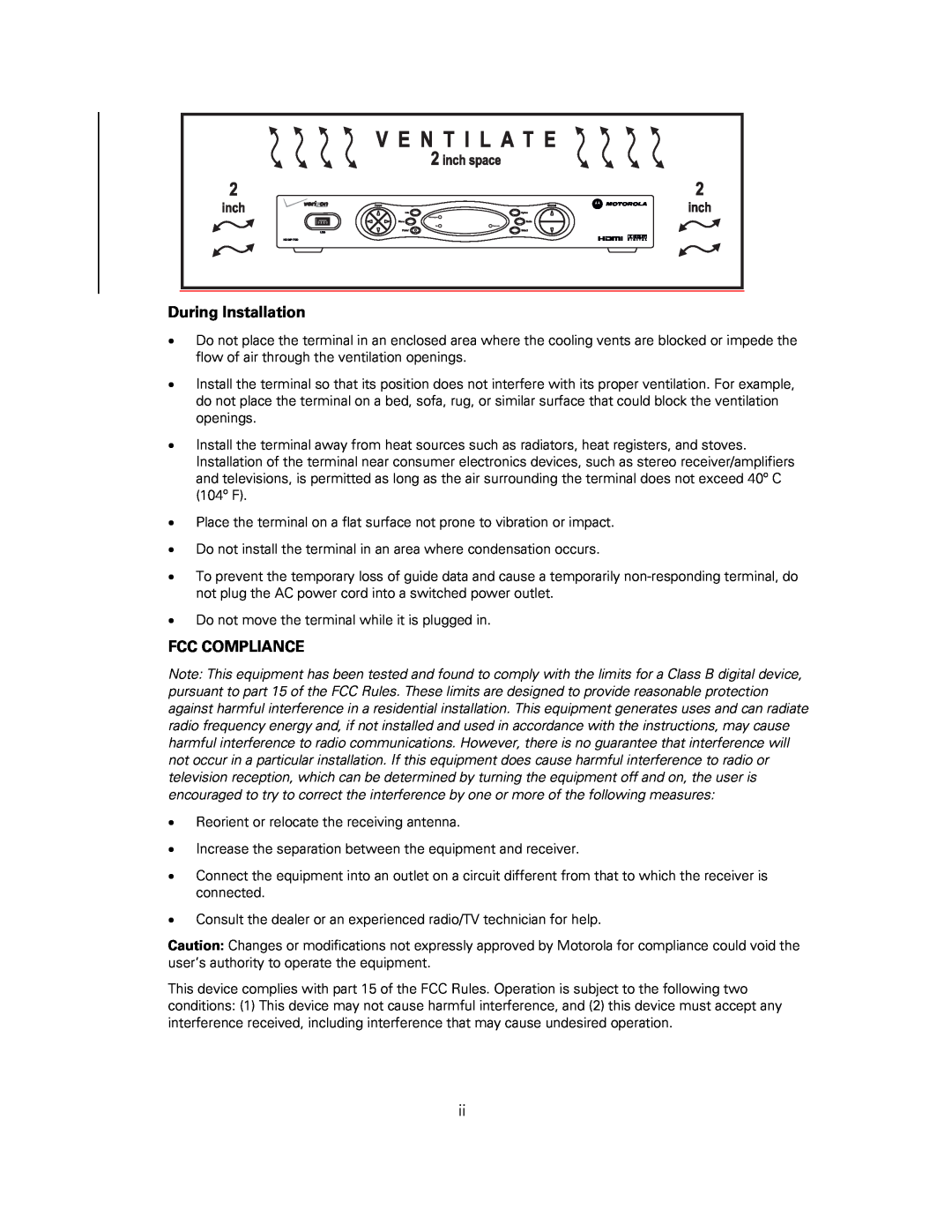 Motorola QIP7100 operation manual During Installation, Fcc Compliance 