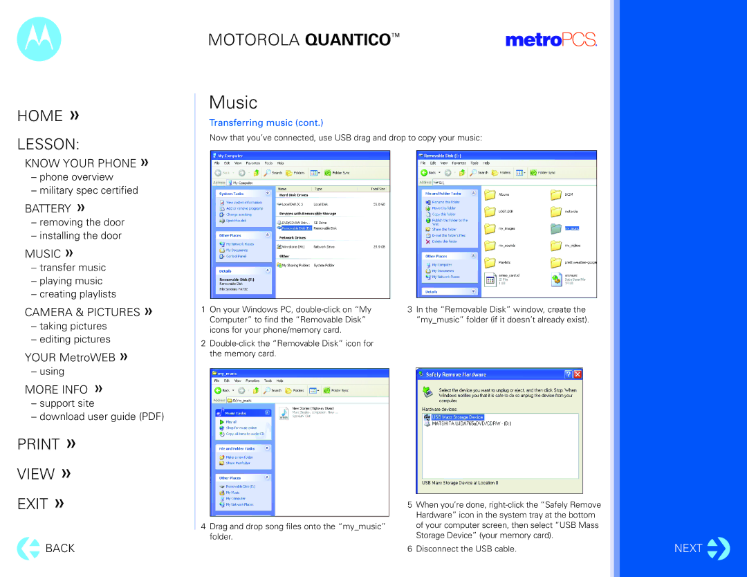 Motorola Quantico manual Music, Transferring music 