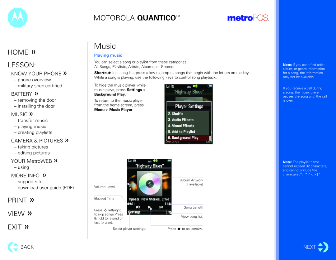 Motorola Quantico manual Playing music 