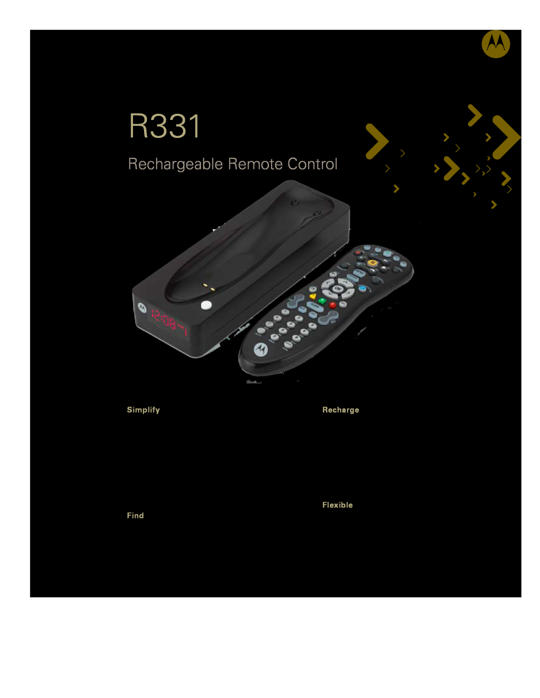 Motorola R331 specifications Rechargeable Remote Control, Eco-friendly, high performance rechargeable remote control, Find 