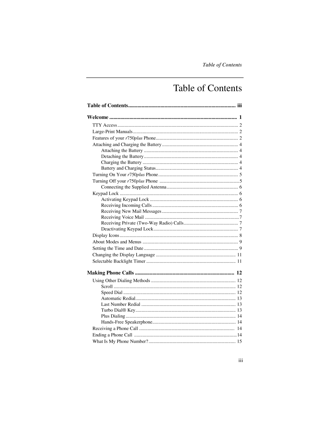 Motorola r750plus manual Table of Contents 