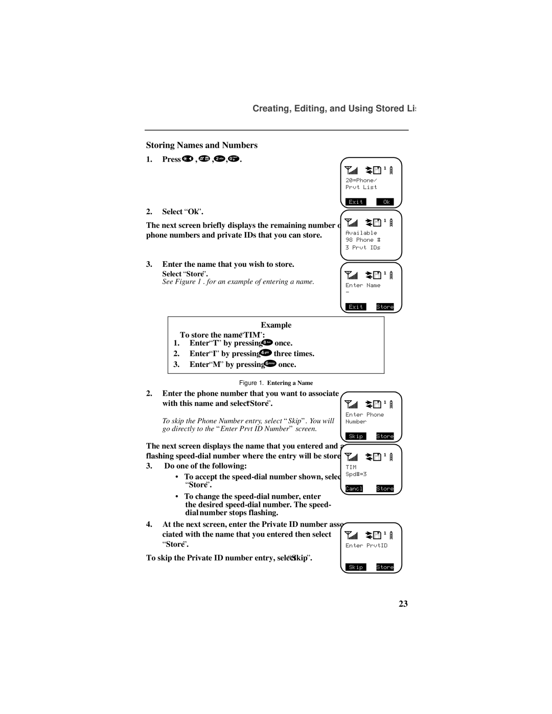 Motorola r750plus manual Creating, Editing, and Using Stored Lists, Storing Names and Numbers 