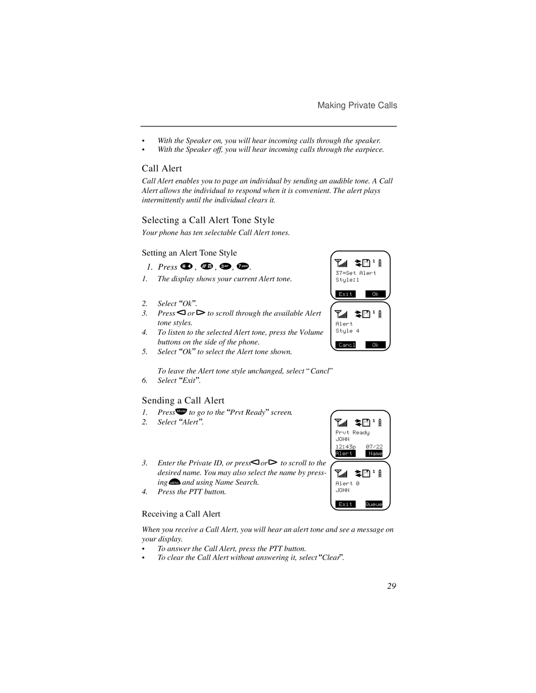 Motorola r750plus manual Selecting a Call Alert Tone Style, Sending a Call Alert, Setting an Alert Tone Style 