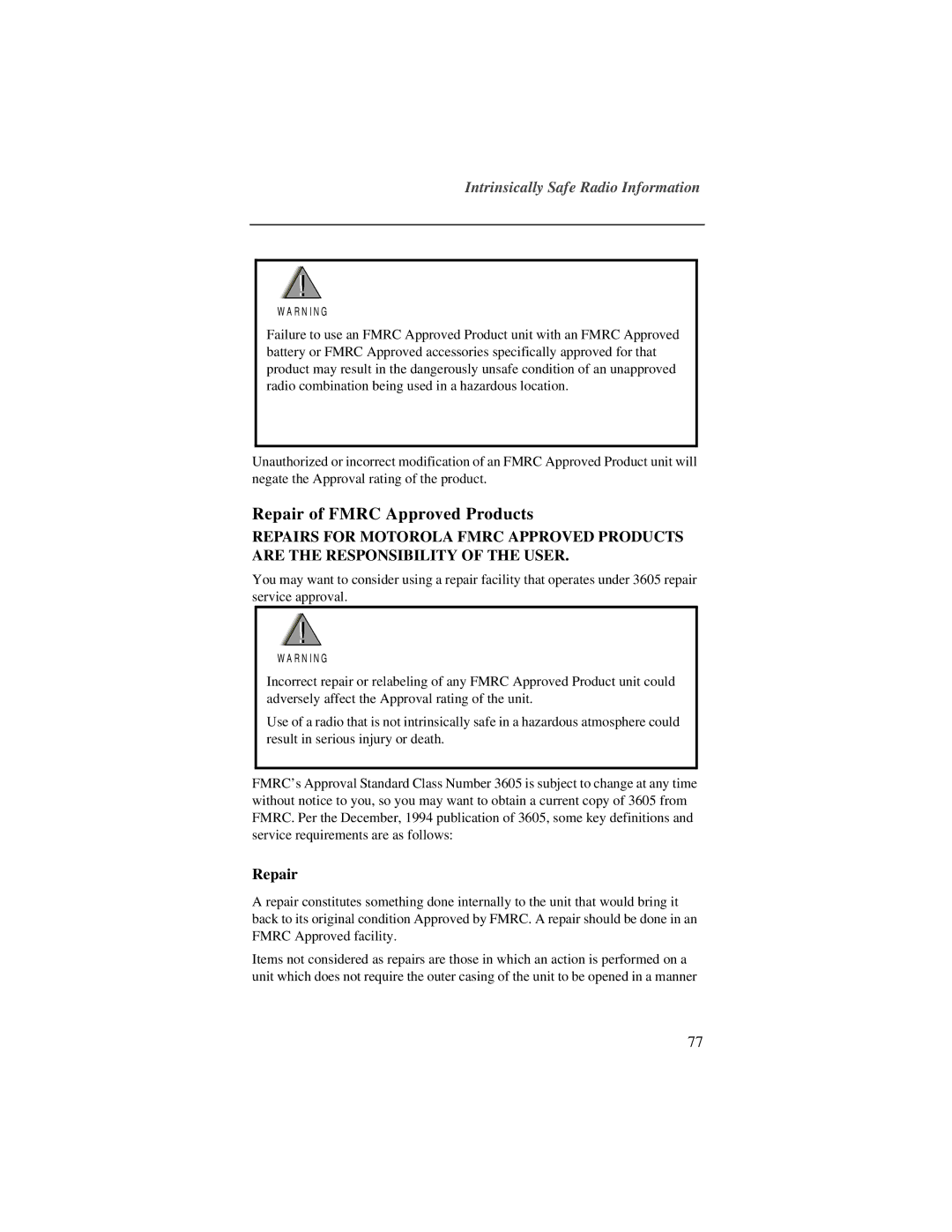 Motorola r750plus manual Repair of Fmrc Approved Products 