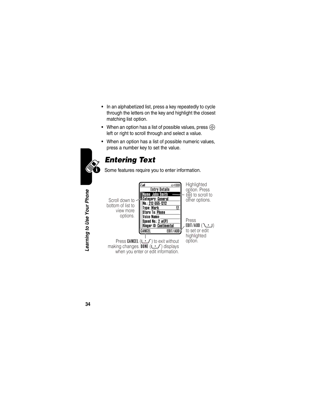 Motorola RAZRV3PNKATTREF, 210004 manual Entering Text 