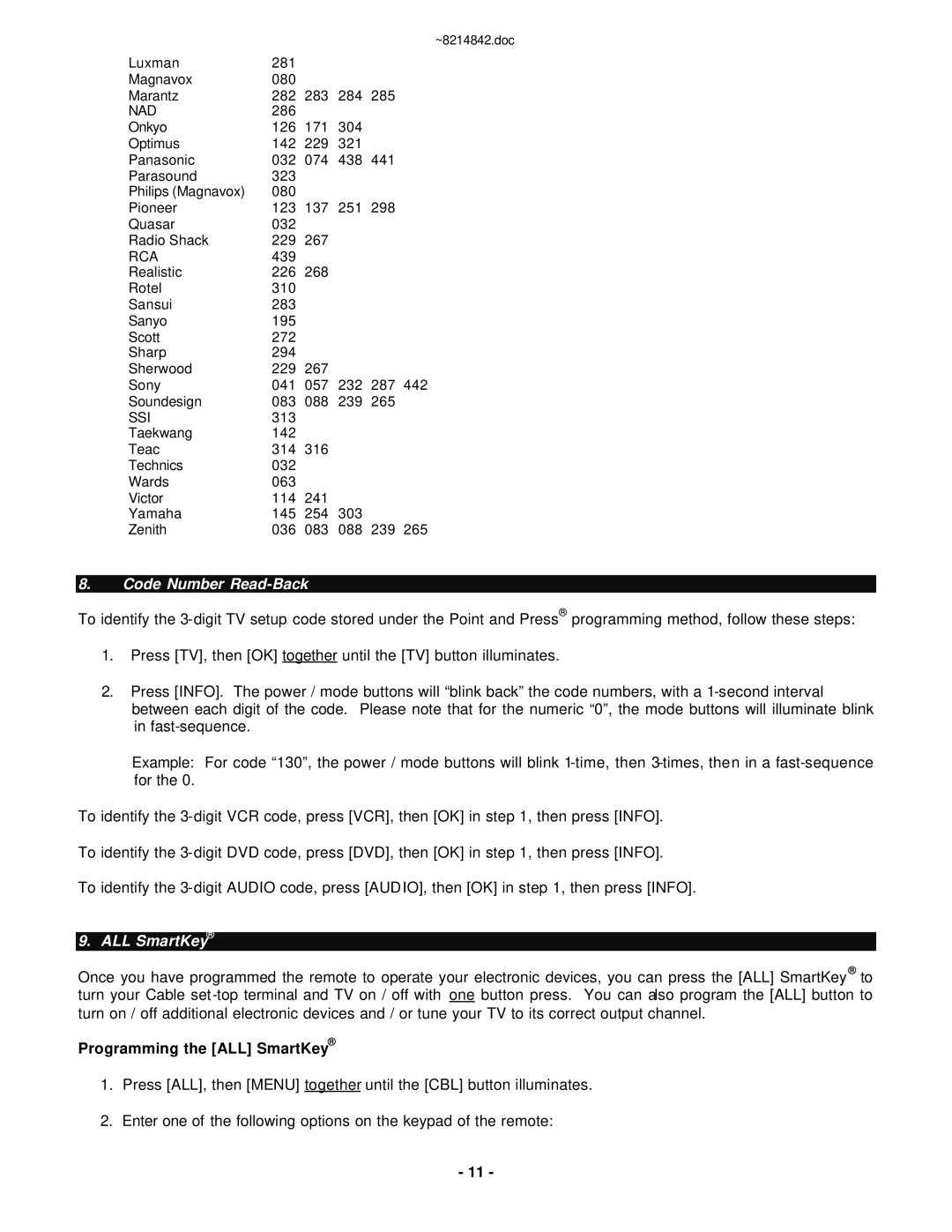 Motorola RC-U63CDR manual Code Number Read-Back, Programming the ALL SmartKey, Ssi 