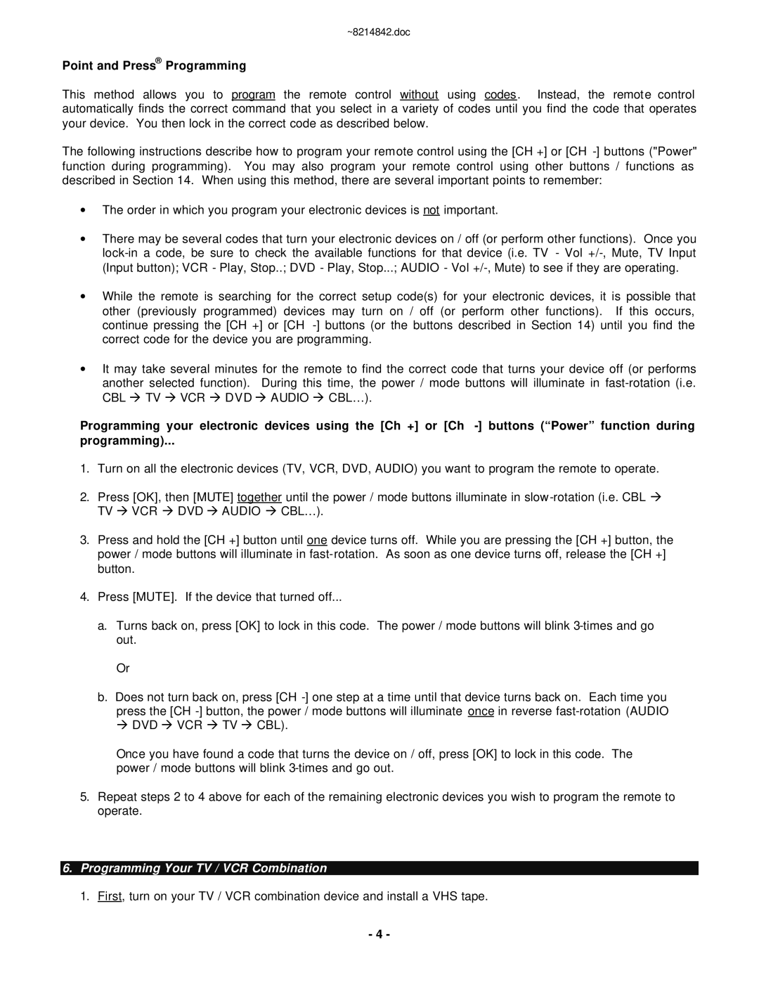 Motorola RC-U63CDR manual Programming Your TV / VCR Combination 