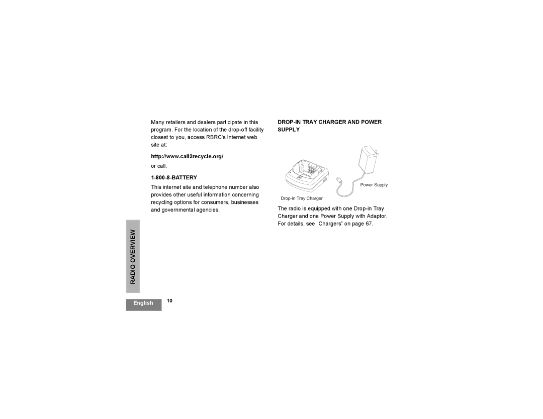 Motorola RDM2020, rdm2080d manual Battery, DROP-IN Tray Charger and Power Supply 