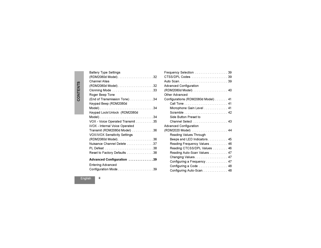 Motorola RDM2020, rdm2080d manual Advanced Configuration 