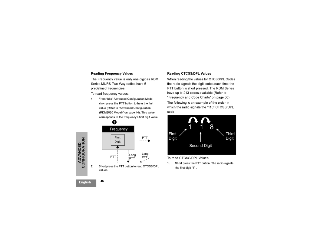 Motorola RDM2020, rdm2080d manual Reading Frequency Values, Reading CTCSS/DPL Values 