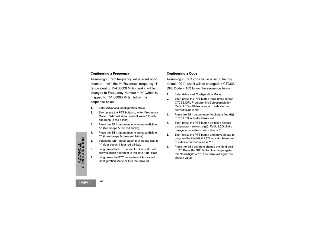 Motorola RDM2020, rdm2080d manual Configuring a Frequency, Configuring a Code 