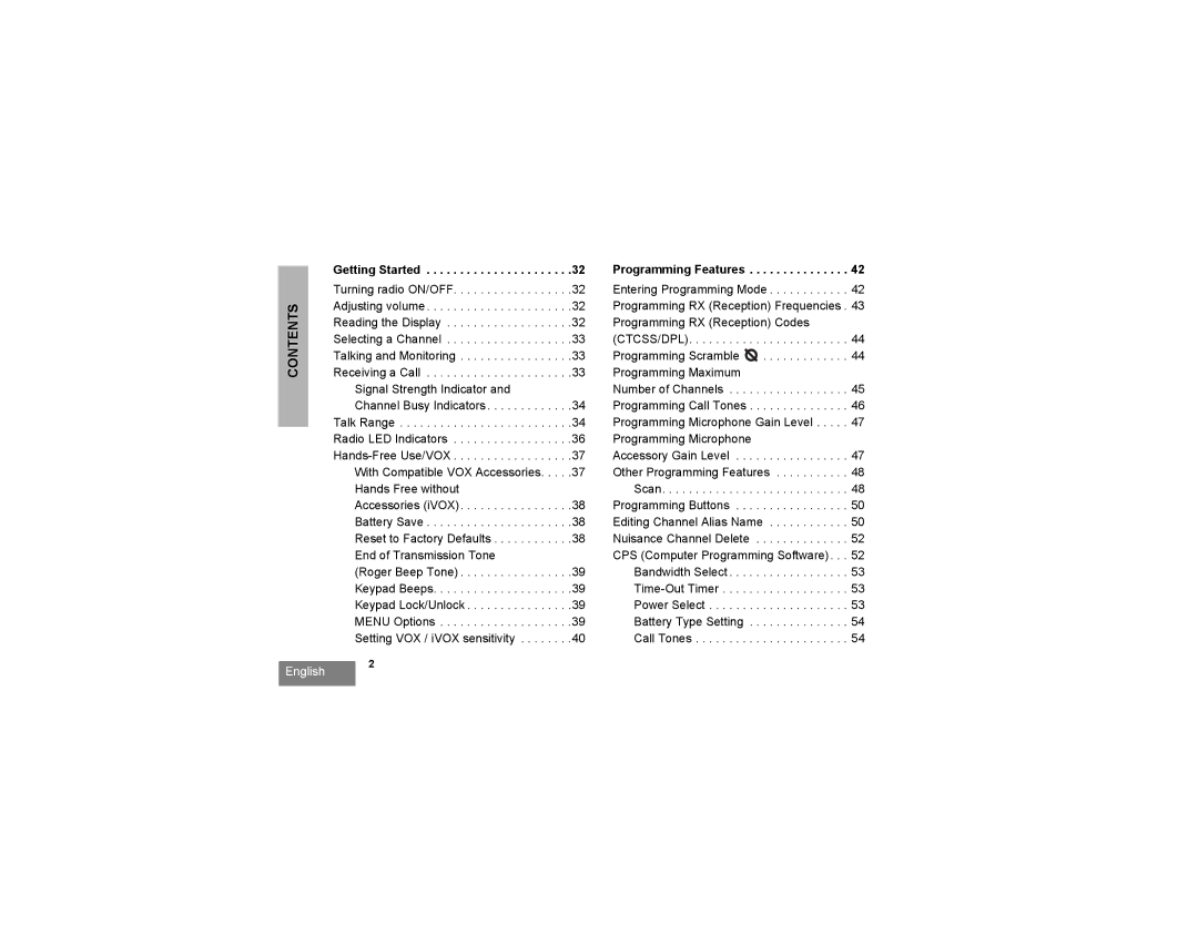 Motorola RDU2080 manual Getting Started, Programming Features 