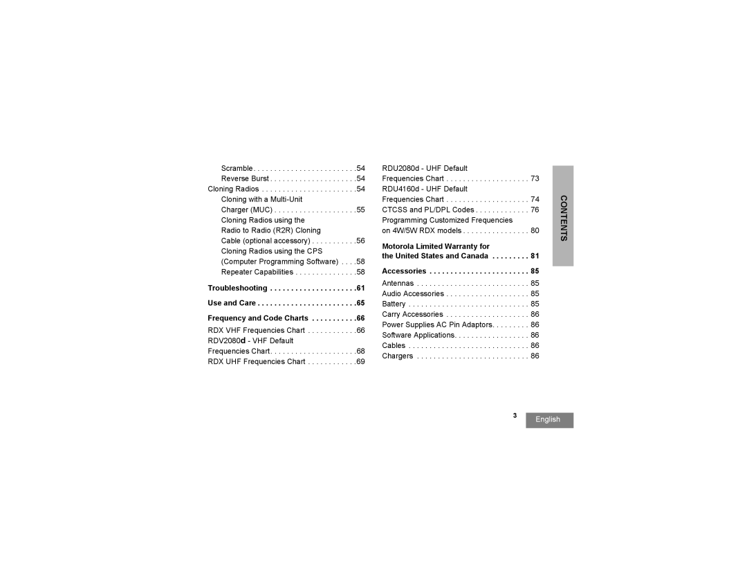 Motorola RDU2080 manual Troubleshooting Use and Care Frequency and Code Charts 